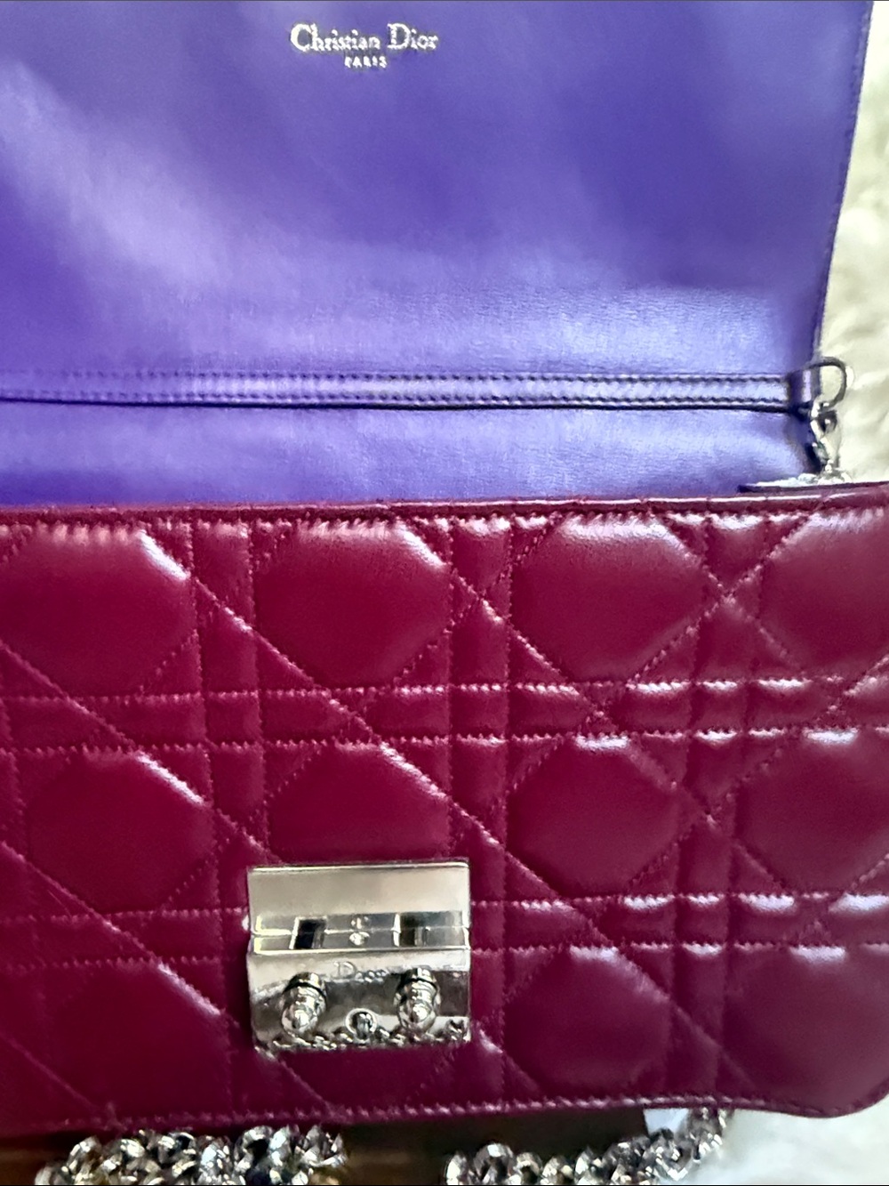 Dior Quilted Three-Tone Crossbody - Deep Purple, Burgundy & with Silver Python - Picture 5 of 12